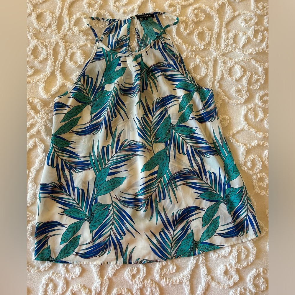 Papermoon sleeveless top, white, blue, turquoise,size M